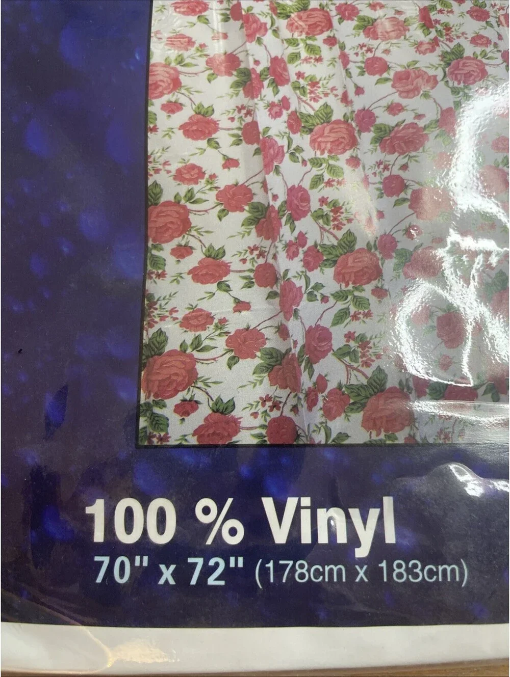 Vinyl Shower Curtain Set with 12 Hooks - White Pink Rose Floral 70x72